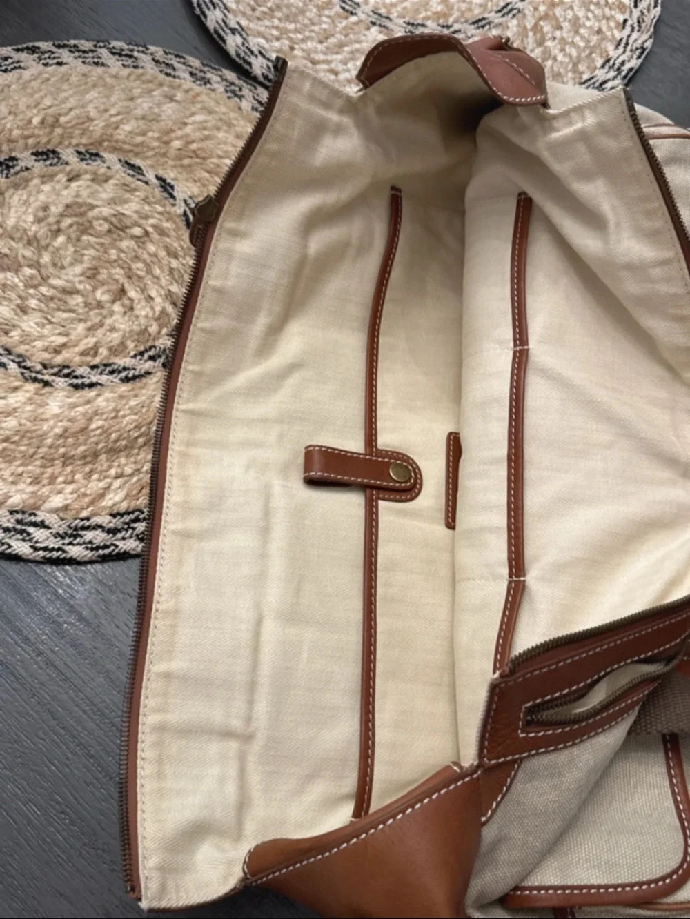 Tommy Bahama Challenge Canvas Leather Messenger Bag Travel Satchel Brown Beige